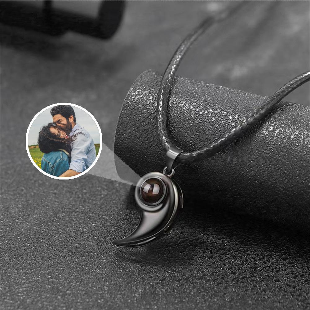 Custom Photo Projection Necklace, Personalized Black White Magnet Love Necklace