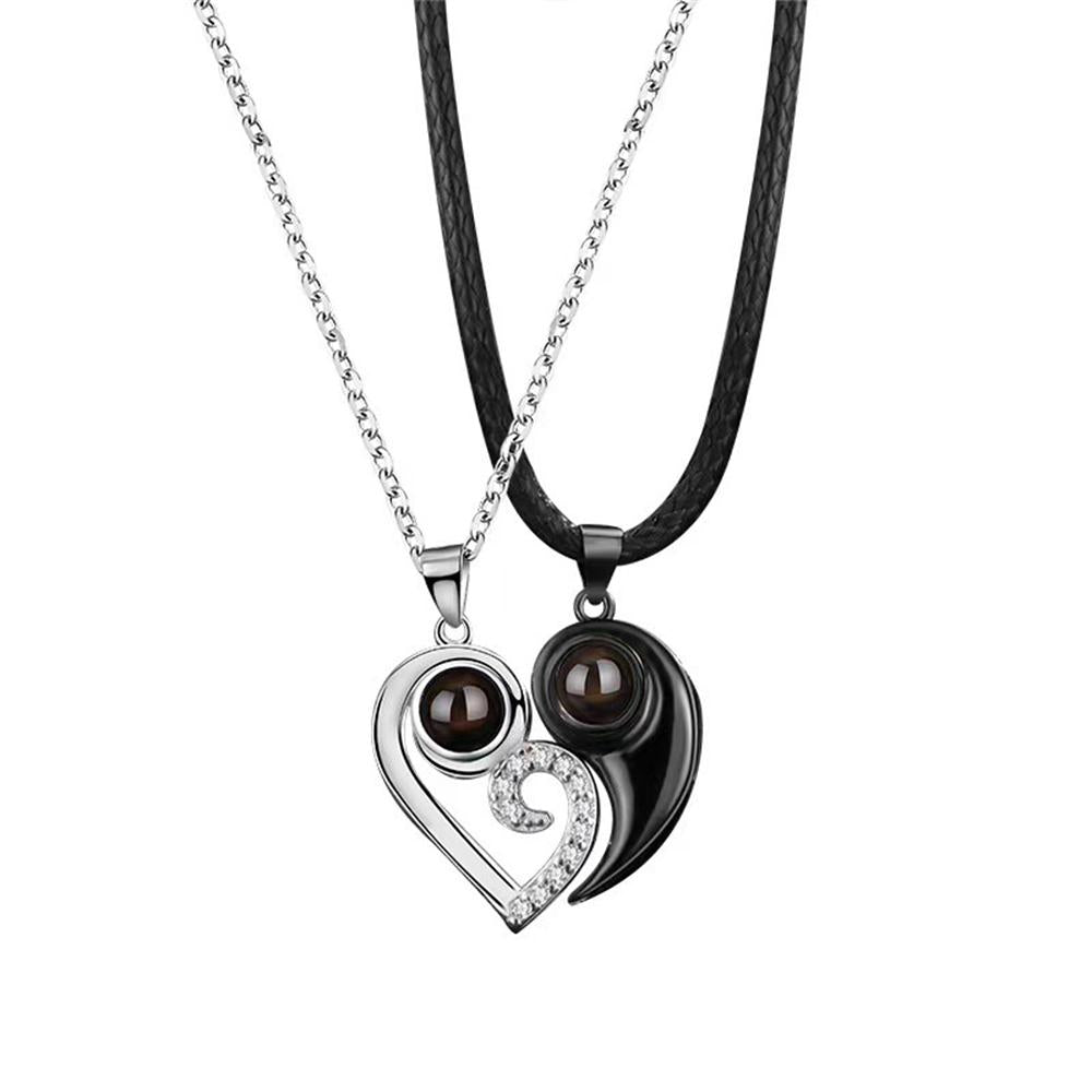 Custom Photo Projection Necklace, Personalized Black White Magnet Love Necklace