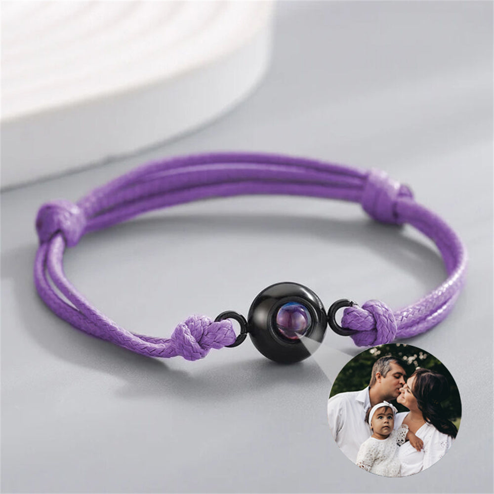 Bracelet With Purple Cord, Personalized Photo Projection Bracelet