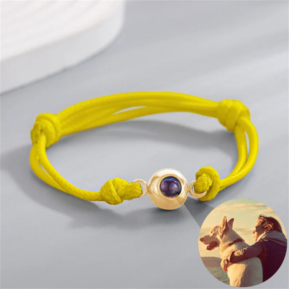 Custom Picture Projection Bracelet, Bracelet With Yellow Cord