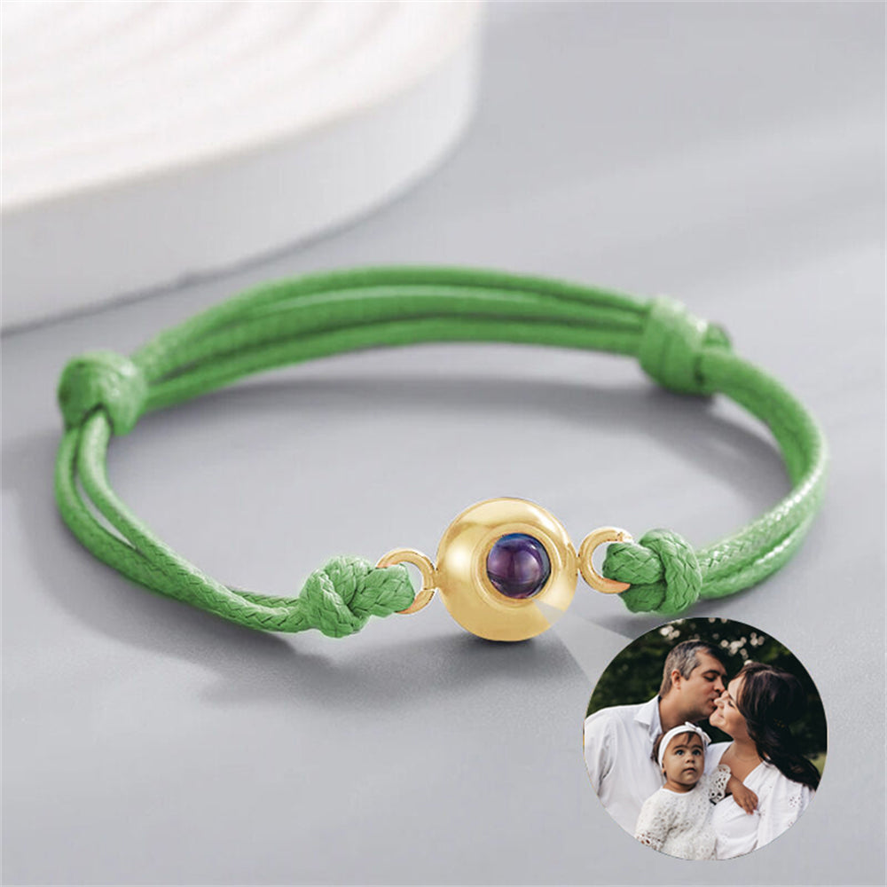 Personalized Photo Projection Bracelet, Bracelet With Green Cord