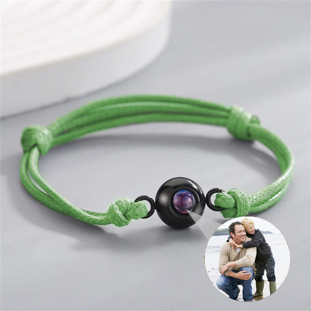 Personalized Photo Projection Bracelet, Bracelet With Green Cord