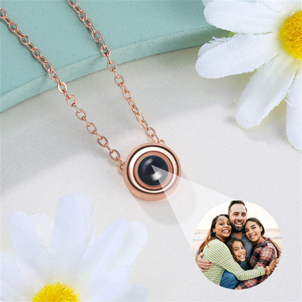 Personalized Photo Projection Necklace, I Love You Circle Shape Necklace
