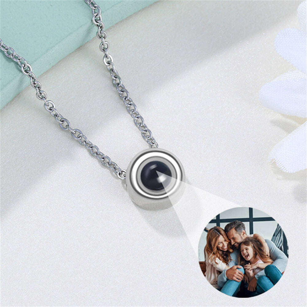 Personalized Photo Projection Necklace, I Love You Circle Shape Necklace