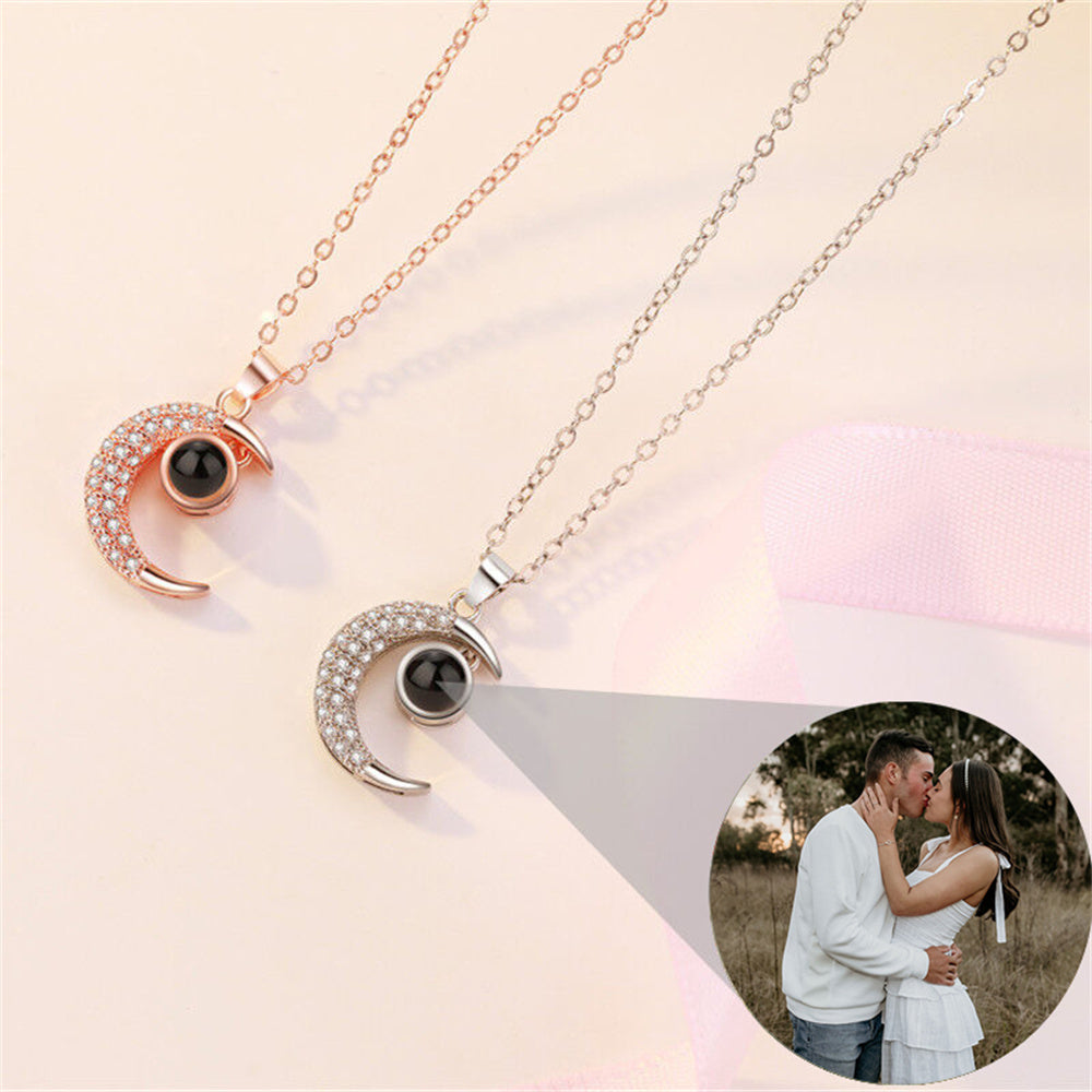 Custom Moon Photo Projection Necklace, Personalized Picture Pendant