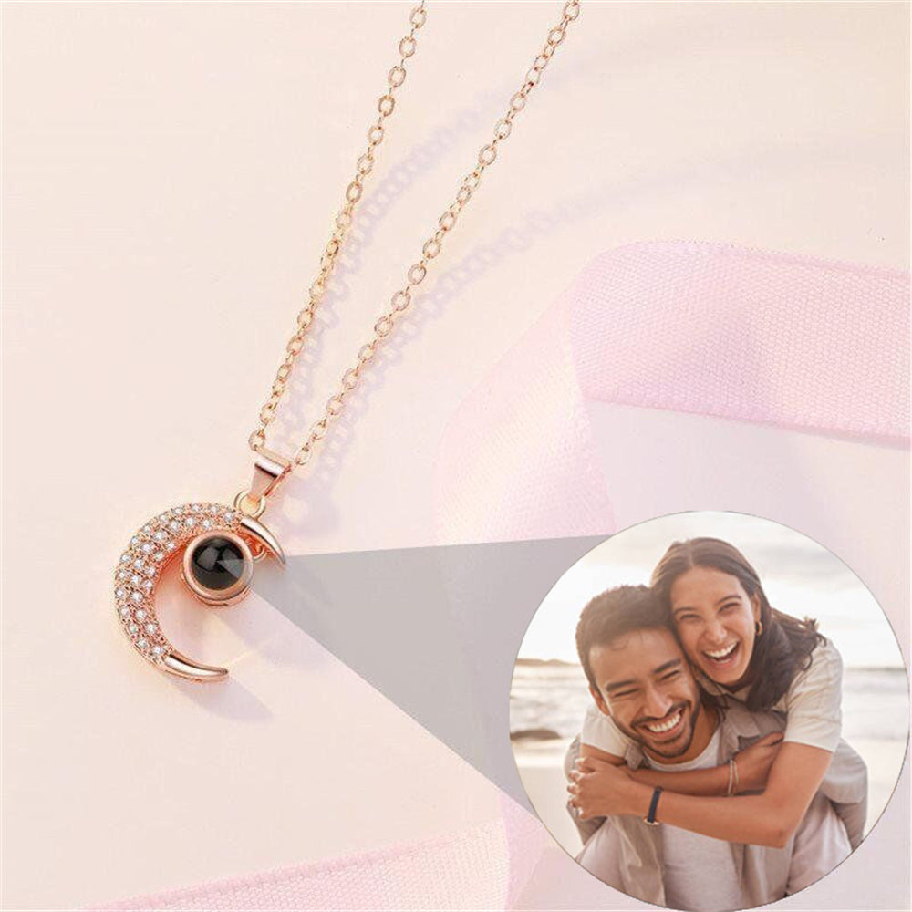 Custom Moon Photo Projection Necklace, Personalized Picture Pendant