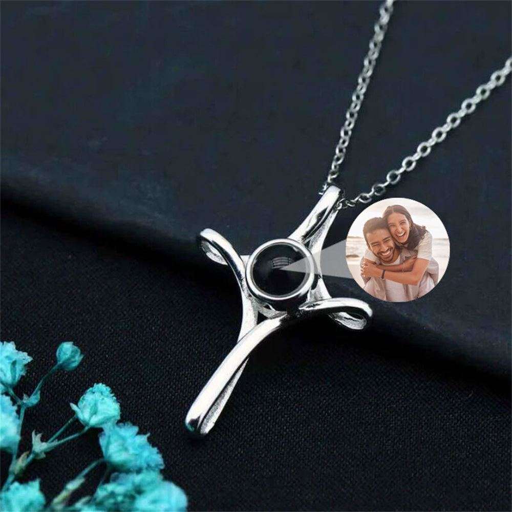 Personalized Mobius Cross Memorial Picture Projection Necklace