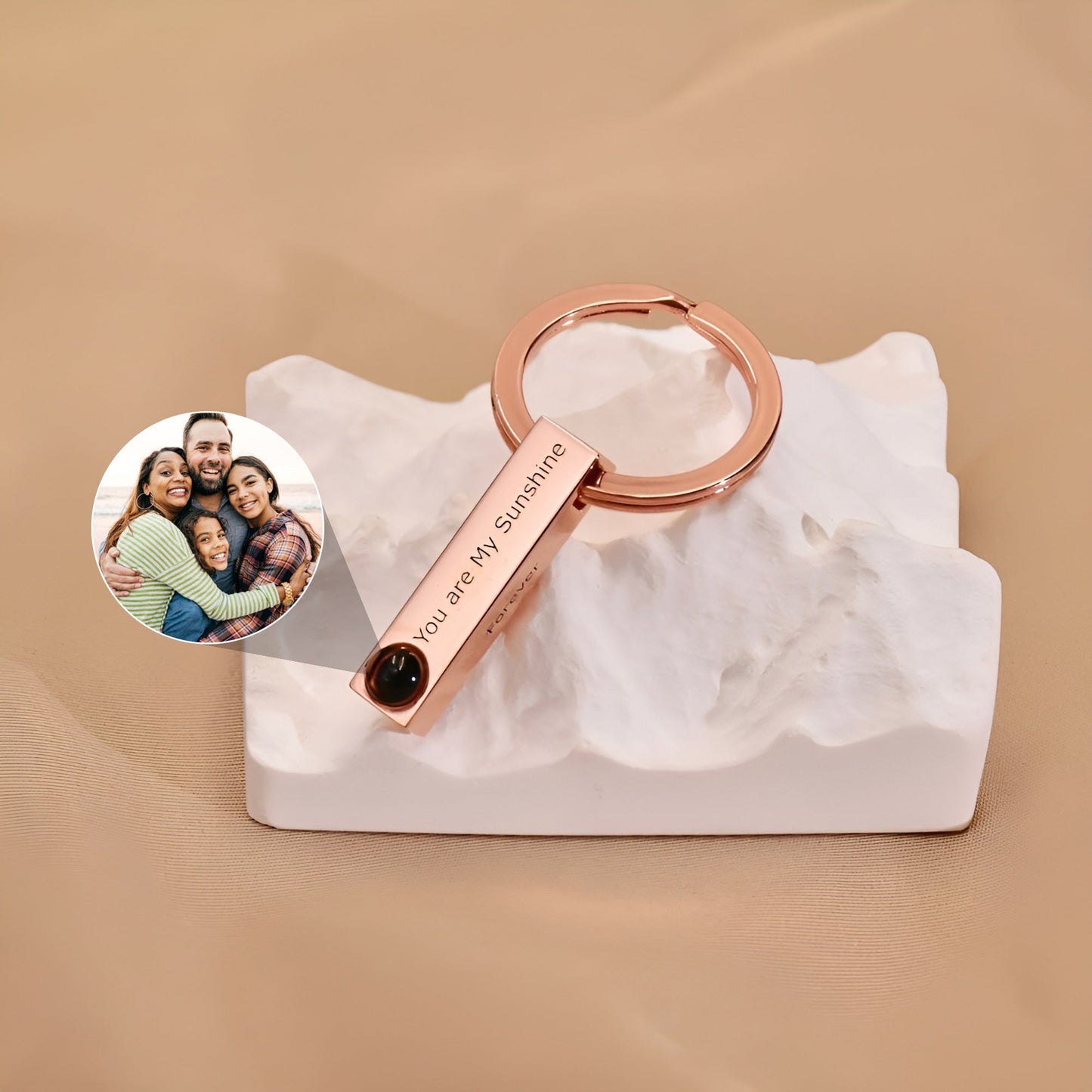 Custom Projection Picture Keychain, Personalised Memorial Photo Keyring, Bar Keychain With Engraved Text