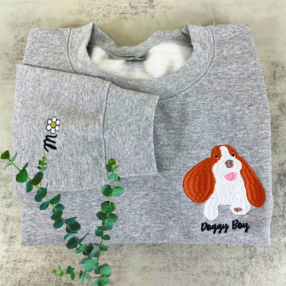 Personalized Pet Photo Embroidered Sweatshirt, Custom Pet Face and name Sweatshirt, Pet Cartoon Sweatshirt, Gift for Pet Lovers