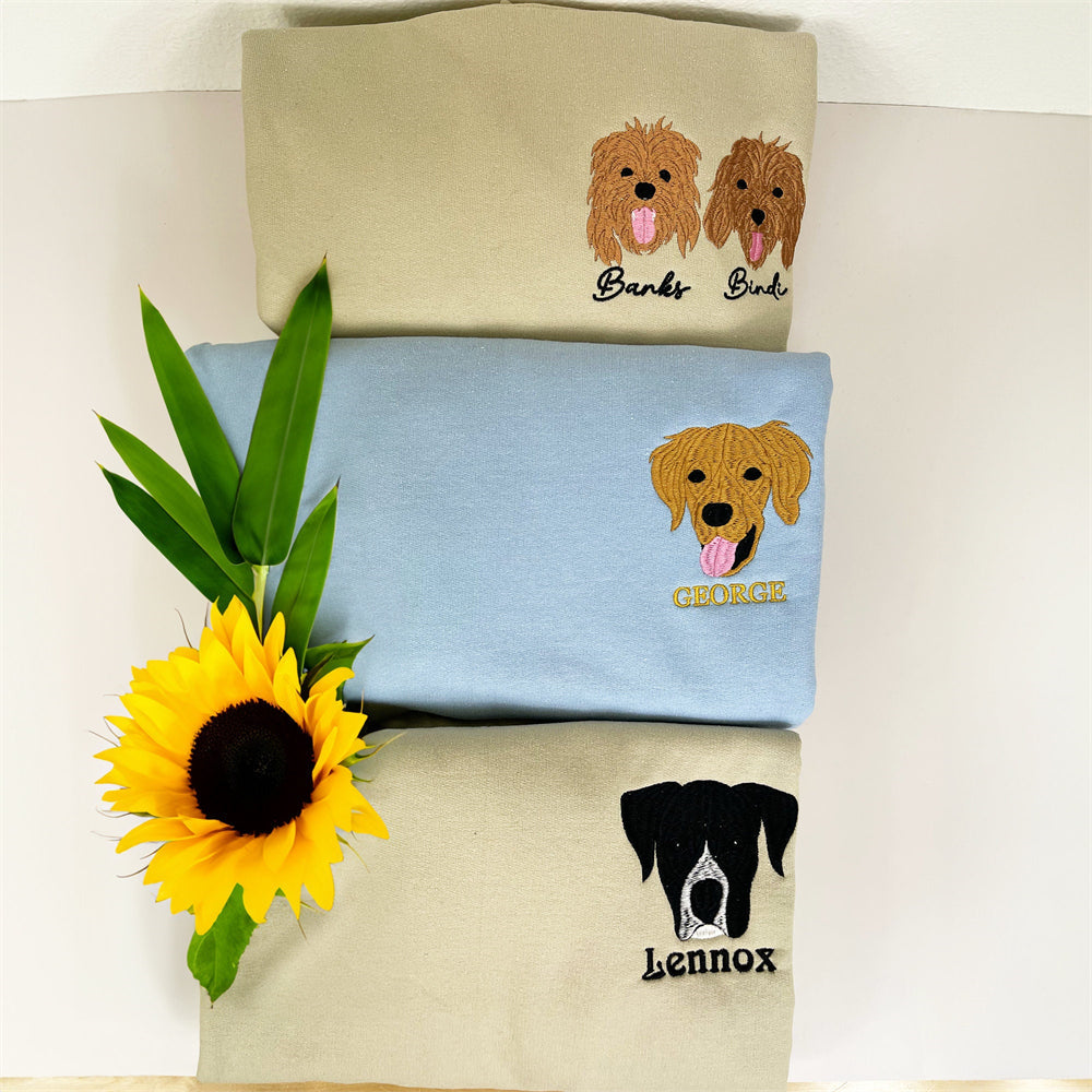 Personalized Pet Photo Embroidered Sweatshirt, Custom Pet Face and name Sweatshirt, Pet Cartoon Sweatshirt, Gift for Pet Lovers