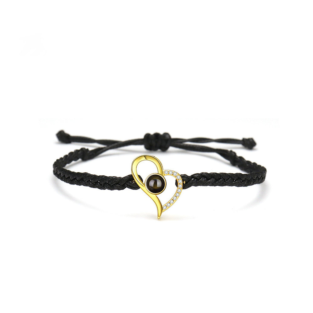 Personalized Heart Photo Projection Braided Bracelet