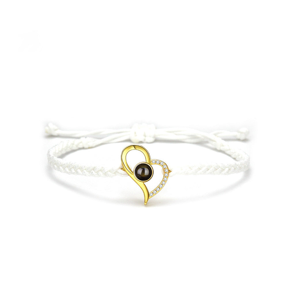 Personalized Heart Photo Projection Braided Bracelet