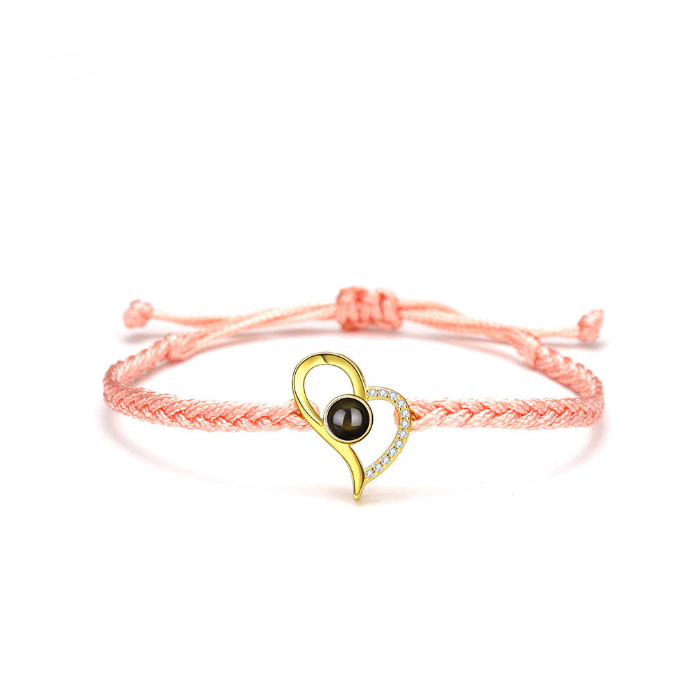 Personalized Heart Photo Projection Braided Bracelet