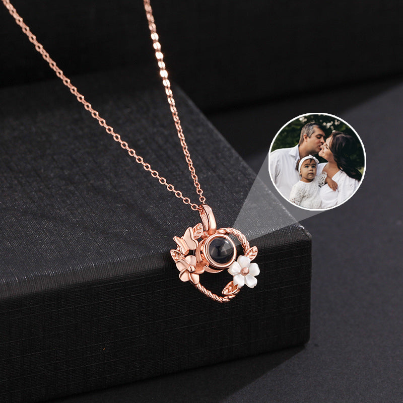 Personalized Heart Flower Photo Projection Necklace