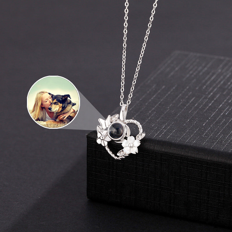 Personalized Heart Flower Photo Projection Necklace