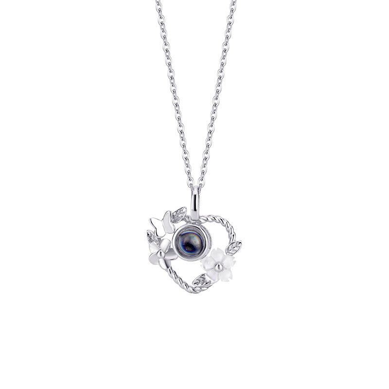 Personalized Heart Flower Photo Projection Necklace