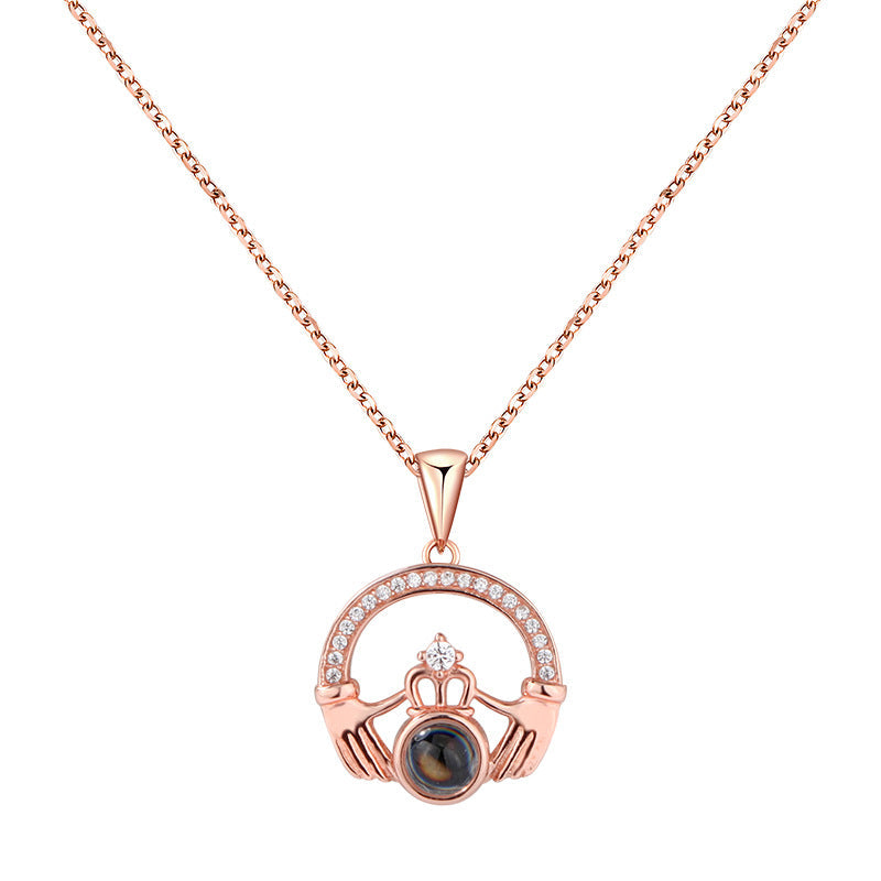 Custom Hand Heart Crown Photo Projection Necklace