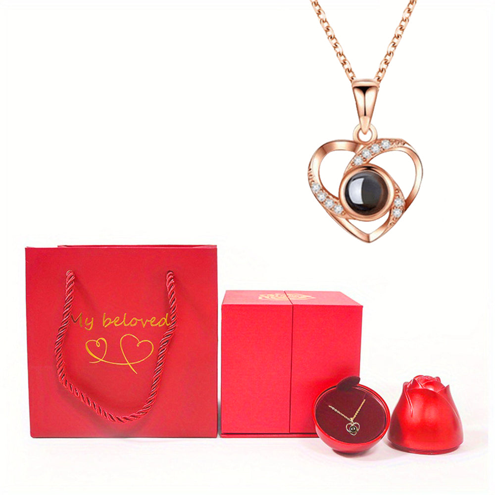 Projection Necklace with Luxury Red Rose Gift Box