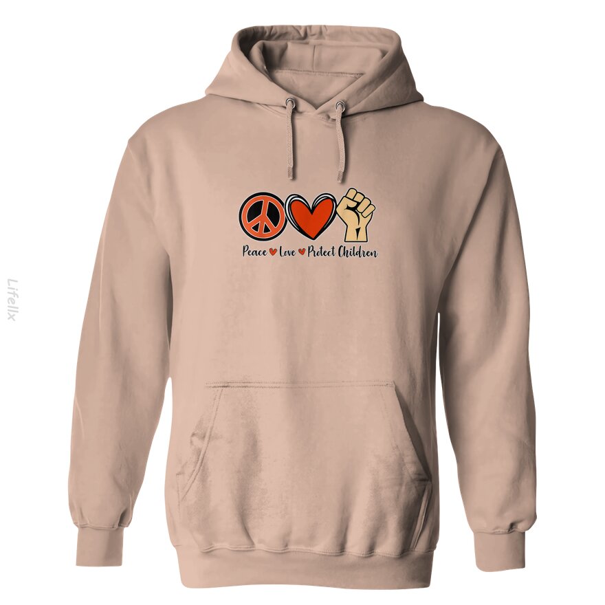 Bescherm Onze Kinderen, Stop Geweld met Vuurwapens, Oranje Vredesteken Hoodies door @Breez