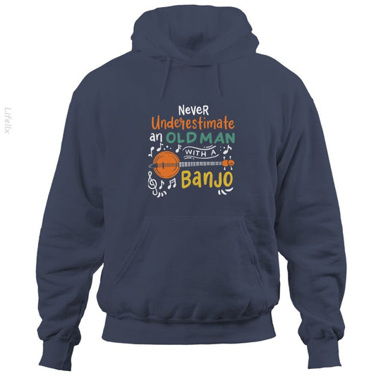 Banjo Player Musician Old Man Grandpa Music Hoodies By @Breez