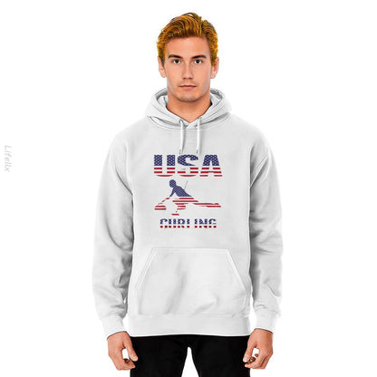 USA Team Curling Rock Winter Sport Gift Hoodies By @Breez