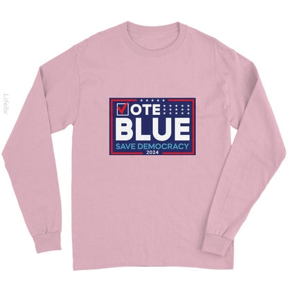 Vote Blue Save Democracy Biden Democrat 2024 President Election Flag Long Sleeves By @Silviaro