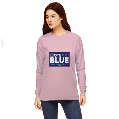 Vote Blue Save Democracy Biden Democrat 2024 President Election Flag Long Sleeves By @Silviaro