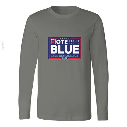 Vote Blue Save Democracy Biden Democrat 2024 President Election Flag Long Sleeves By @Silviaro