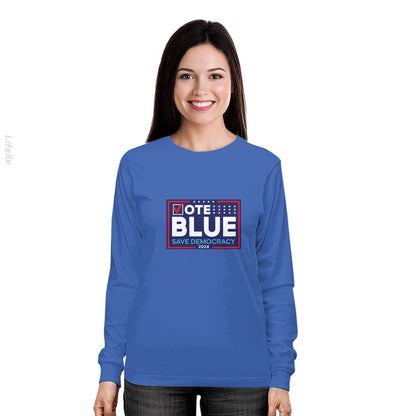 Wählen Blau Rettet die Demokratie Biden Demokrat 2024 Präsidentenwahl Flagge Langärmlige Shirts von @Silviaro