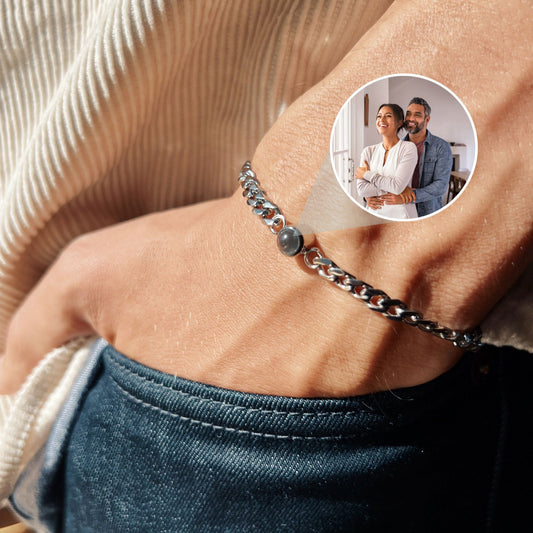 Personalized Photo Projection Memorial Bracelet, Custom Couple Picture Bracelet For Him