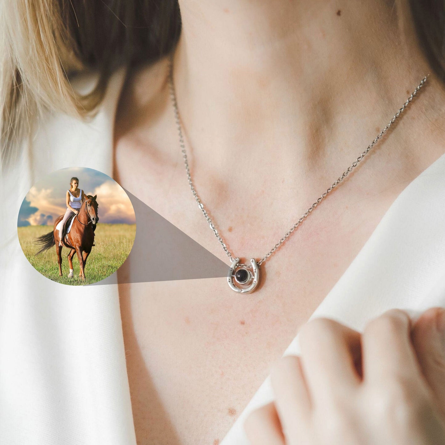 Collana con proiezione di foto di cavalli personalizzata, collana con foto commemorativa personalizzata