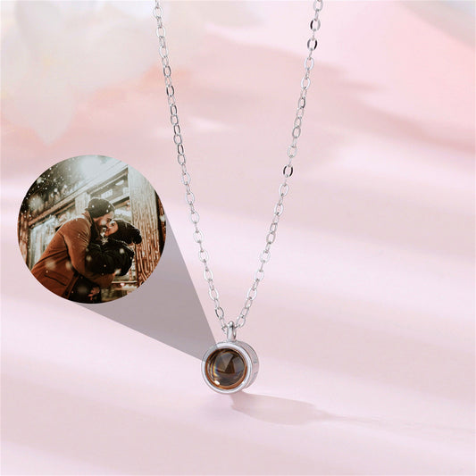 Personalized Bubble Projection Photo Necklace, Custom Memorial Photo Pendant