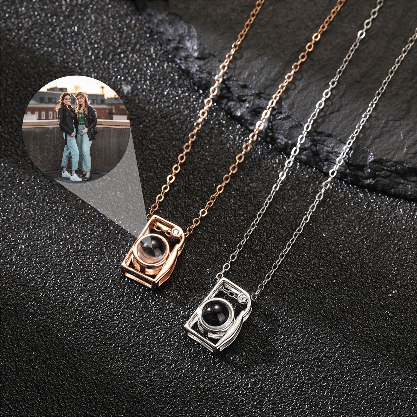 Aangepaste camera projectie ketting, gepersonaliseerde Memorial foto hanger ketting