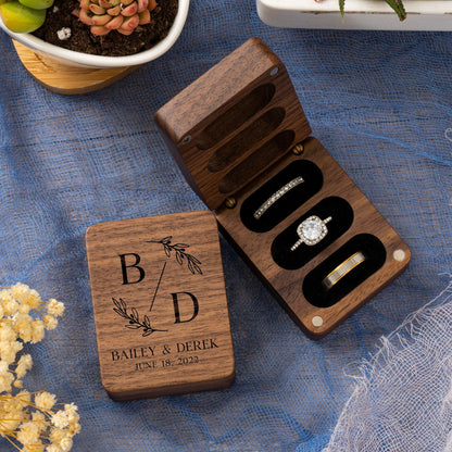 Custom Engagement Ring Box, Triple Flip Wooden Ring Box, Wedding Ring Box, Ring Bearer Ring Box, 3 slots Ring Box, Anniversary Gift