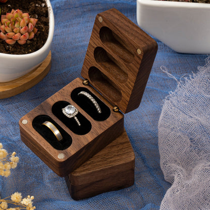 Custom Engagement Ring Box, Triple Flip Wooden Ring Box, Wedding Ring Box, Ring Bearer Ring Box, 3 slots Ring Box, Anniversary Gift