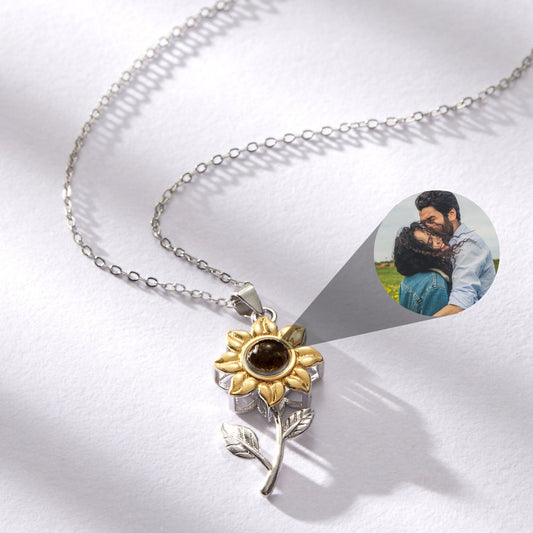 Personalized Stereoscopic Sunflower Projection Necklace, Custom Photo Jewelry