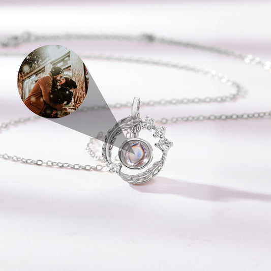 Personalized Feather Projection Necklace, Custom Memorial Photo Jewelry