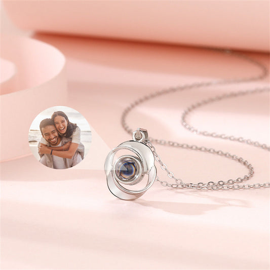 Personalized Rose Projection Necklace, Custom Memorial Photo Pendant Jewelry