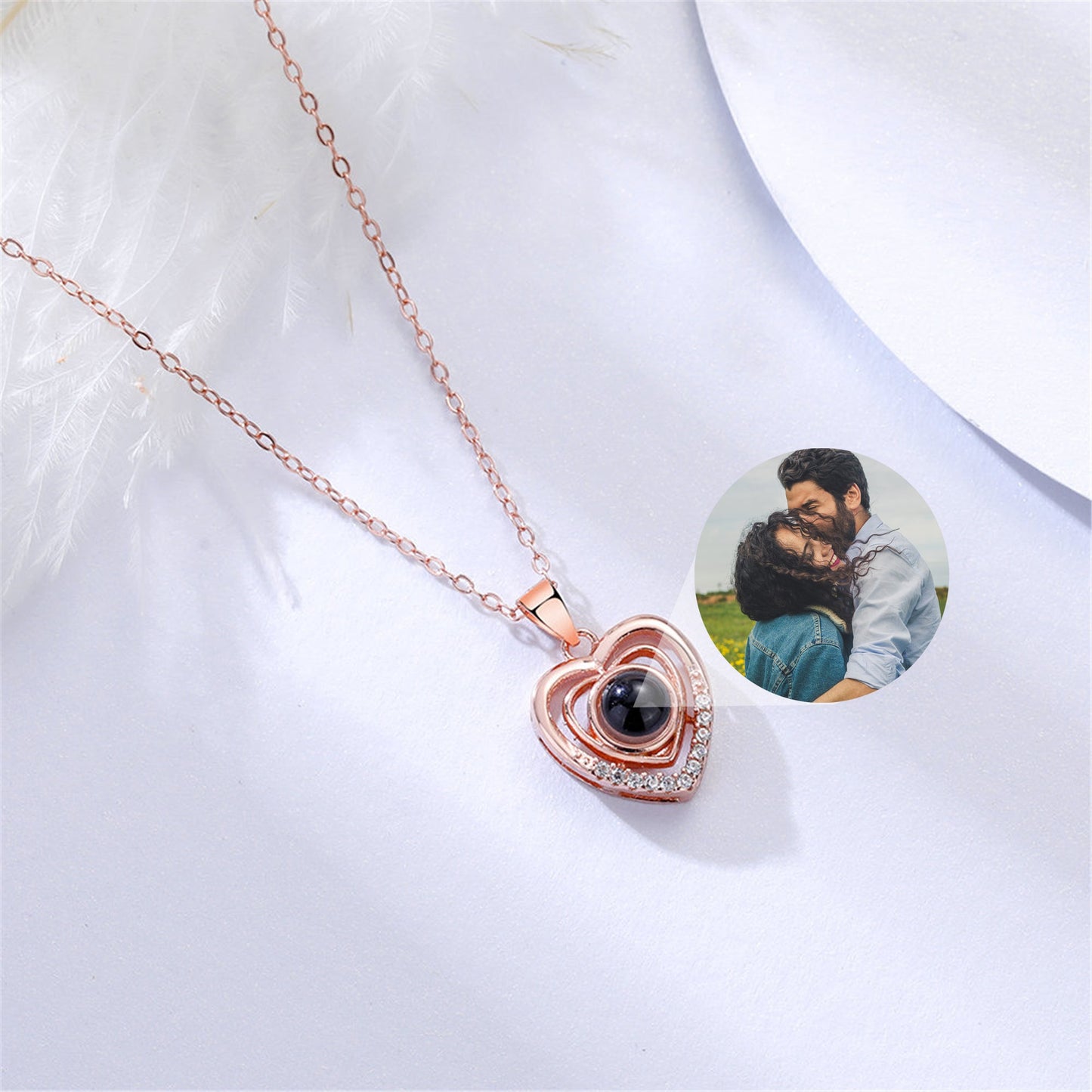 Personalized Heart Photo Projection Necklace, Custom Memorial Photo Pendant