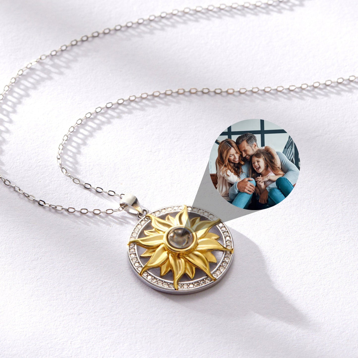 Personalized Sunflower Projection Necklace, Custom Memorial Picture Pendant