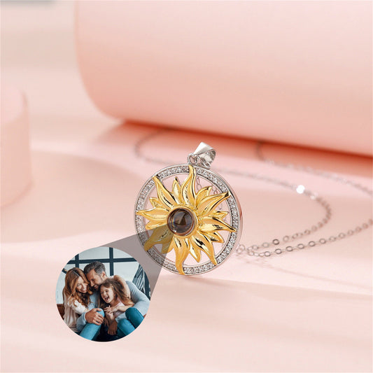 Collier de projection de tournesol personnalisé, pendentif photo commémorative personnalisé