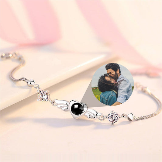 Heart Photo Projection Bracelet, Personalized Angle Wing Bracelet