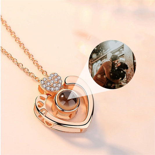 Custom hart foto projectie ketting, gepersonaliseerde gedenkplaatje sieraden