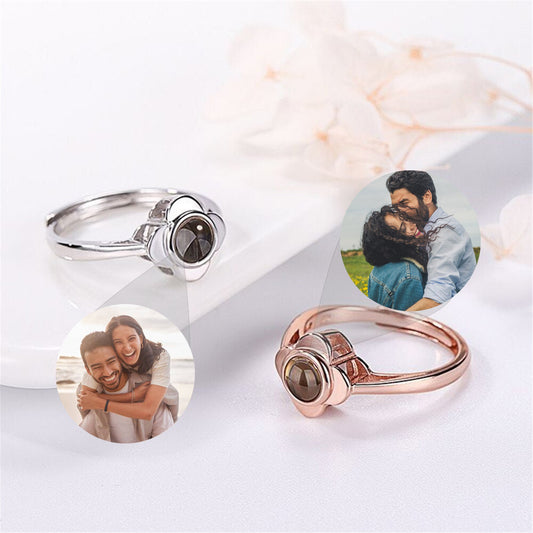 Bague de projection photo colorée personnalisée, bague ajustable