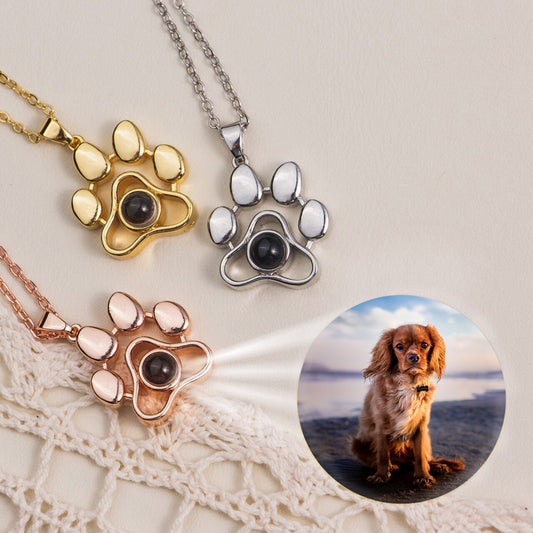 Custom Paw Print Projection Necklace, Family Couples Pet Photo Necklace