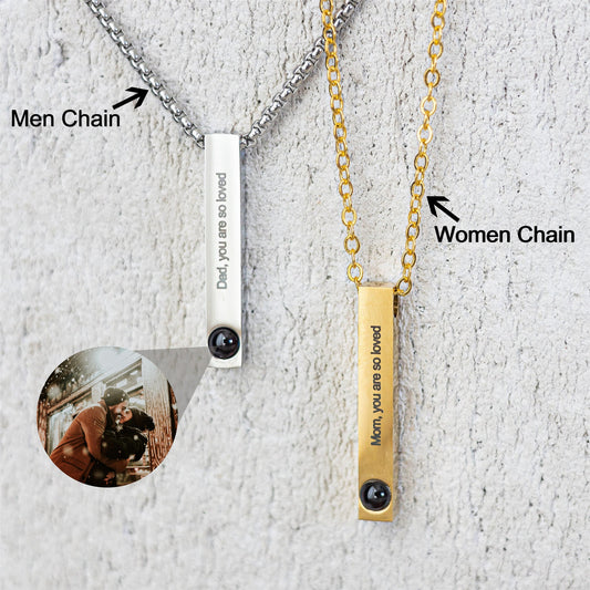 Custom Projection Photo Necklace, Personalized Memorial Photo Pendant With Engraved Text