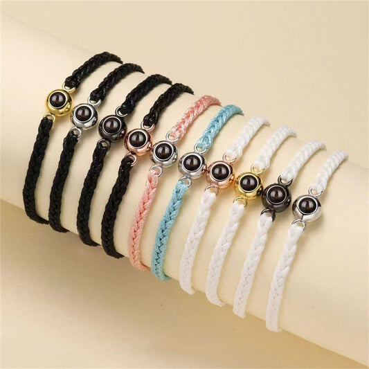 Multicolor Braided Rope Personalized Projection Bracelet, Customized Memorial Photo Bracelet