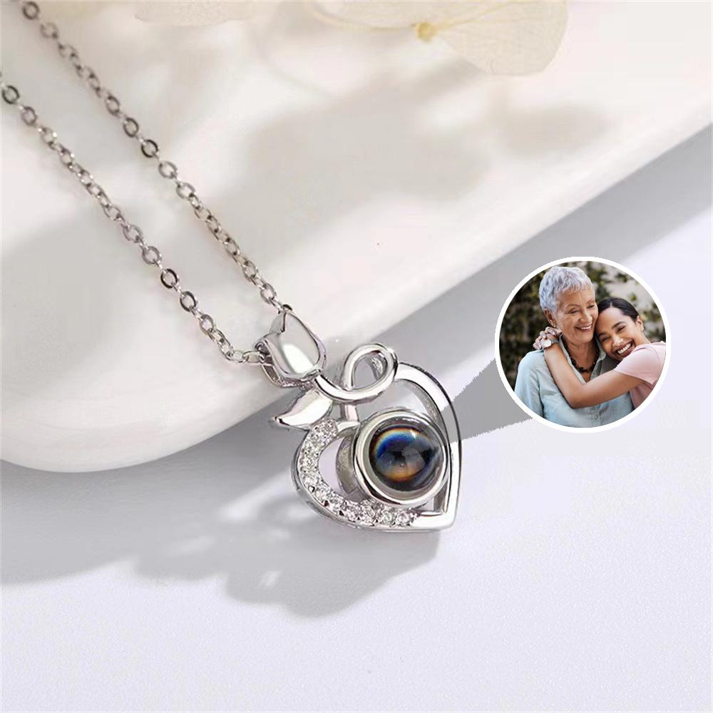 Personalized Photo Projection Necklace, Custom Picture Necklace with Love Flower