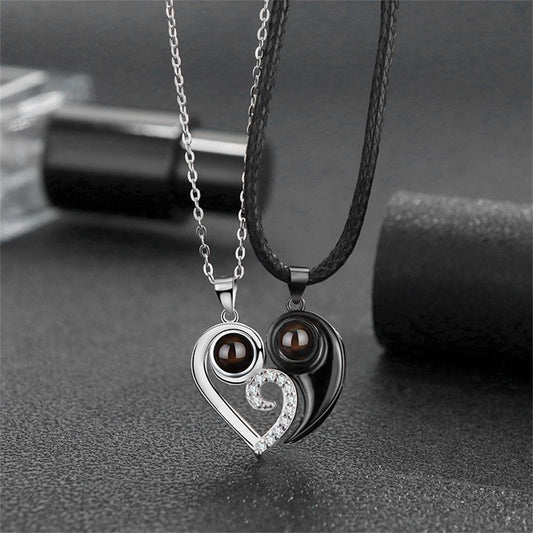 Custom Photo Projection Necklace, Personalized Black White Magnet Love Necklace