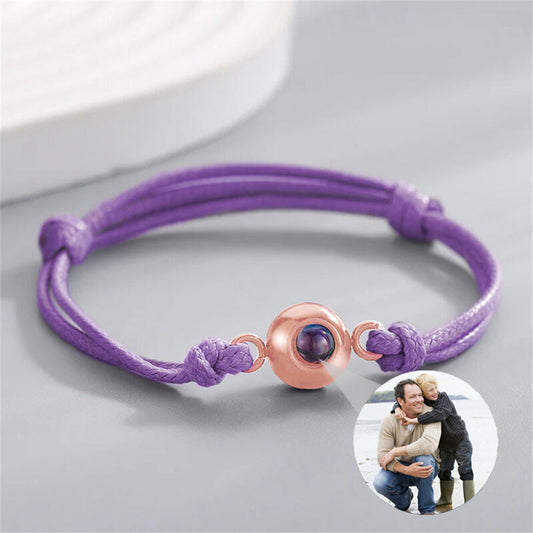 Bracelet With Purple Cord, Personalized Photo Projection Bracelet